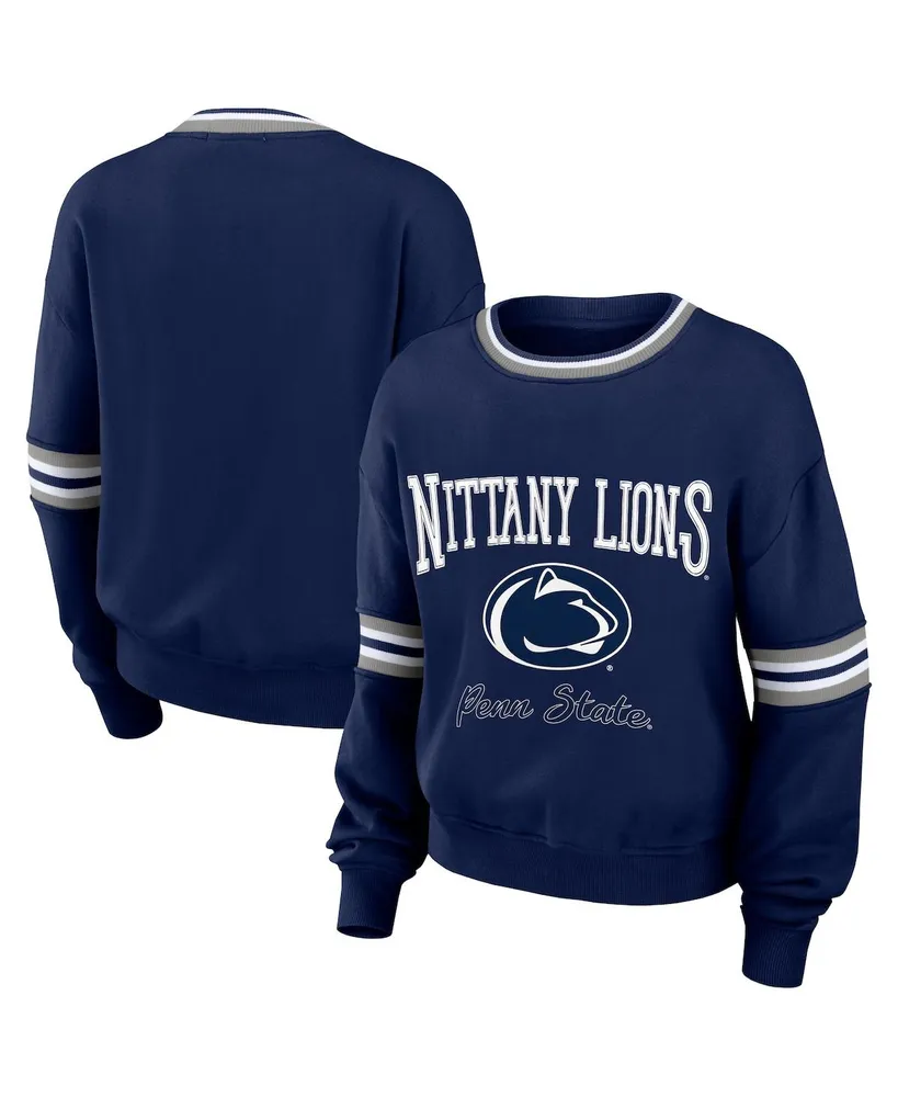 Women's Wear by Erin Andrews Navy Distressed Penn State Nittany Lions Vintage-Like Pullover Sweatshirt