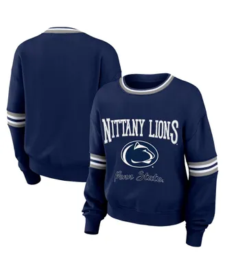 Women's Wear by Erin Andrews Navy Distressed Penn State Nittany Lions Vintage-Like Pullover Sweatshirt