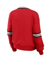 Women's Wear by Erin Andrews Red Distressed Wisconsin Badgers Vintage-Like Pullover Sweatshirt