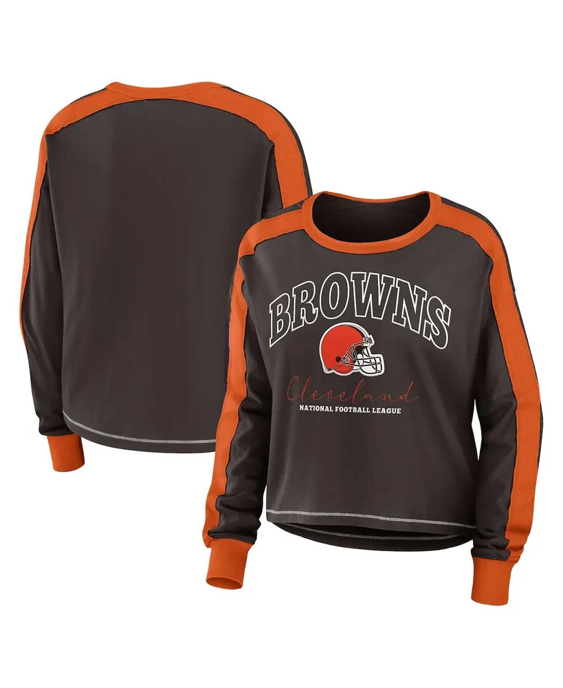 Women's Wear by Erin Andrews Brown Cleveland Browns Plus Size Colorblock Long Sleeve T-shirt