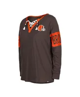 Women's New Era Brown Cleveland Browns Lace-Up Notch Neck Long Sleeve T-shirt