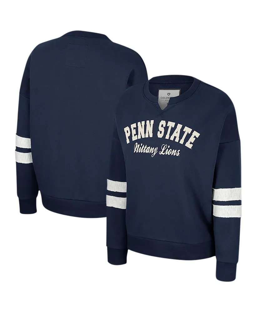 Women's Colosseum Navy Distressed Penn State Nittany Lions Perfect Date Notch Neck Pullover Sweatshirt