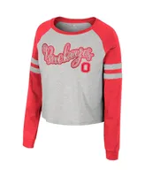 Women's Colosseum Heather Gray Ohio State Buckeyes I'm Gliding Here Raglan Long Sleeve Cropped T-shirt