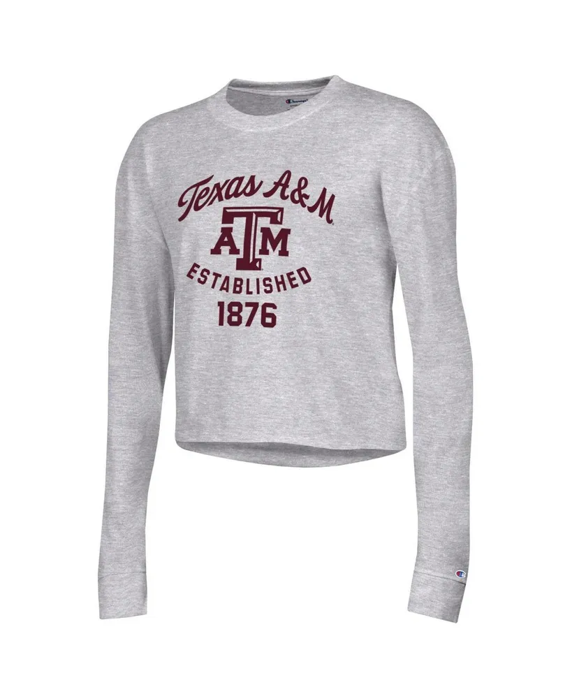 Women's Champion Gray Texas A&M Aggies Boyfriend Cropped Long Sleeve T-shirt