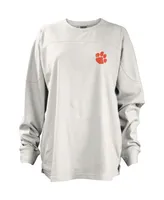 Women's Pressbox White Distressed Clemson Tigers Pennant Stack Oversized Long Sleeve T-shirt