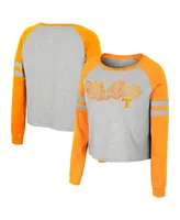 Women's Colosseum Heather Gray Tennessee Volunteers I'm Gliding Here Raglan Long Sleeve Cropped T-shirt