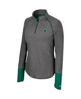 Women's Colosseum Black Michigan State Spartans Morningside Sleeve Hit Raglan Quarter-Zip Top