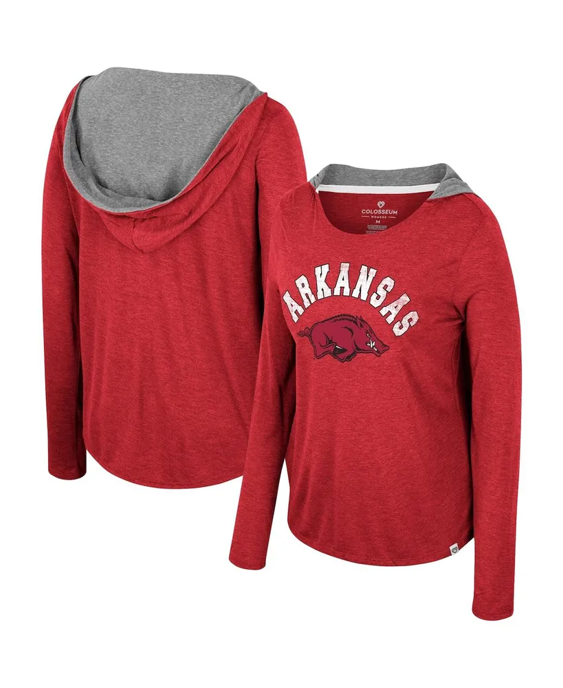 Women's Colosseum Cardinal Arkansas Razorbacks Distressed Heather Long Sleeve Hoodie T-shirt