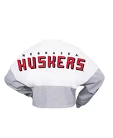 Women's Spirit Jersey White Nebraska Huskers Heather Block Cropped Long Sleeve T-shirt