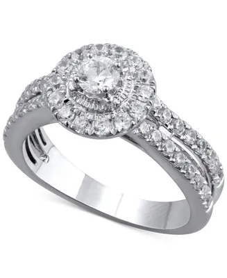 Diamond Halo Double Row Engagement Ring (1 ct. t.w.) in 14k White Gold
