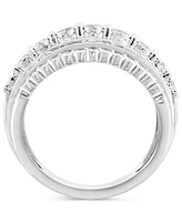 Effy Diamond Round & Baguette Multirow Statement Ring (1-1/5 ct. t.w.) in 14k White Gold