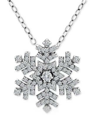 Giani Bernini Cubic Zirconia Snowflake Pendant Necklace in Sterling Silver, 16" + 2" extender, Created for Macy's