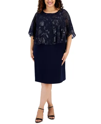 Connected Plus Size Cape-Overlay Sheath Dress