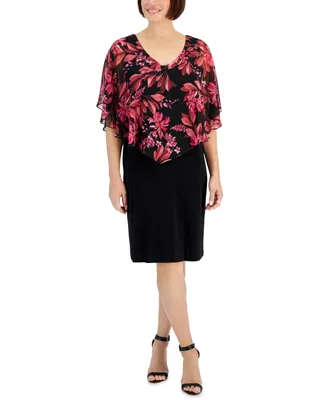 Connected Women's Floral Chiffon Cape-Overlay Sheath Dress