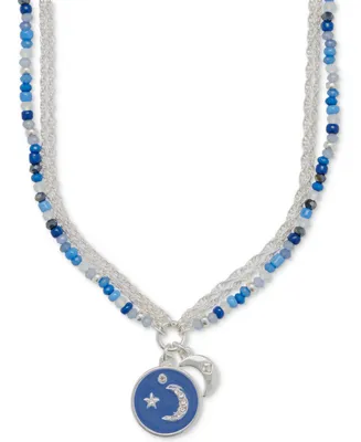 Lucky Brand Silver-Tone Celestial Charm & Color Bead Multi-Chain Pendant Necklace, 16" + 3" extender
