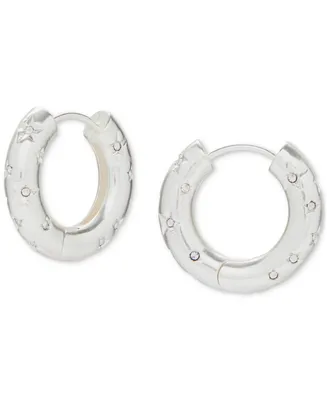 Lucky Brand Silver-Tone Small Pave Star-Accented Hoop Earrings, 0.75"