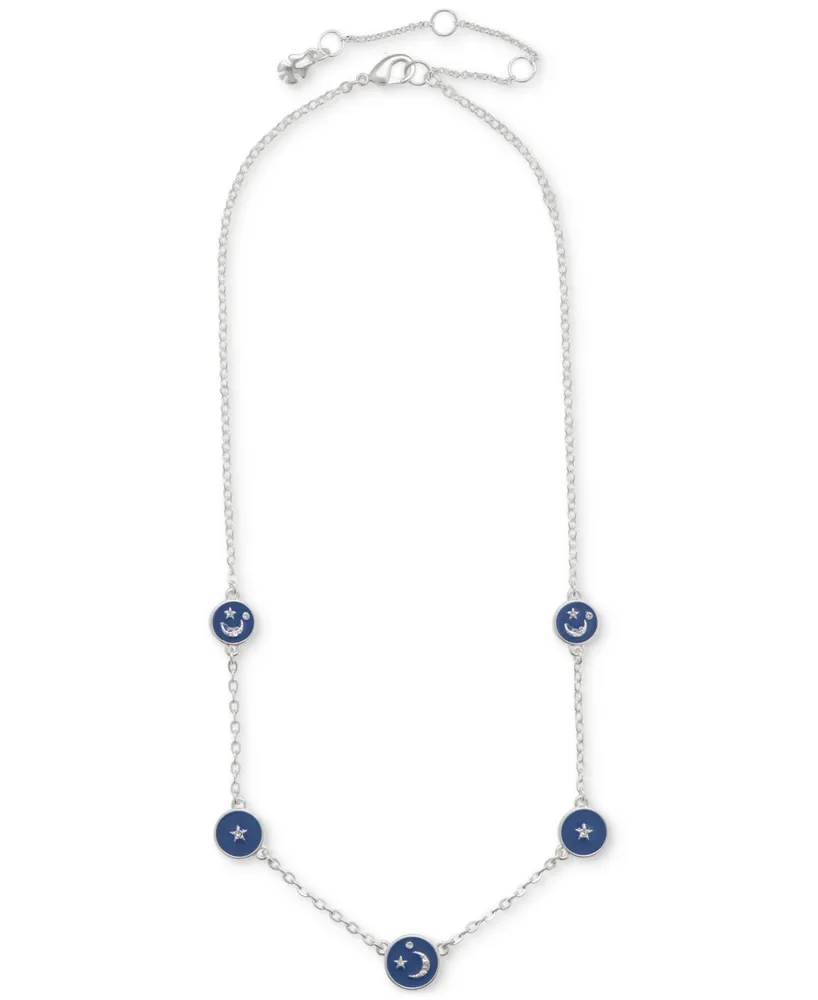 Lucky Brand Silver-Tone Blue Crystal Celestial Charm Necklace, 16