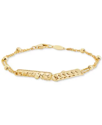 Italian Gold Polished Double Row Bar & Beads Station Link Bracelet in 14k Gold