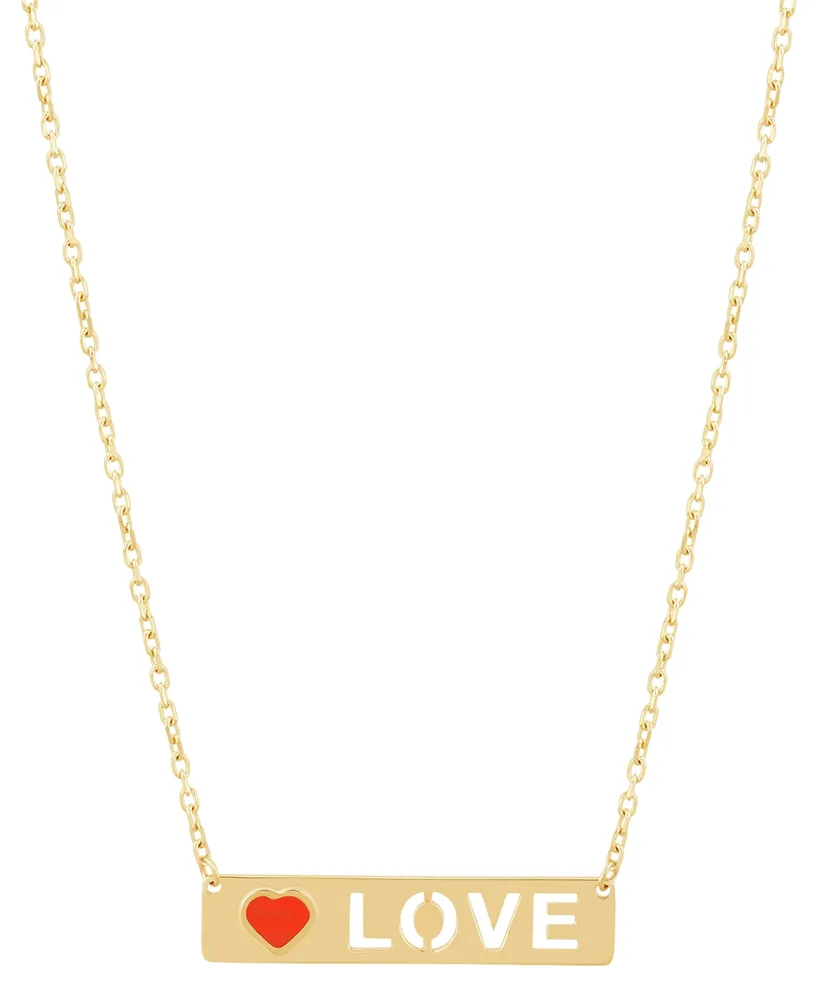 Macy's Red Enamel Heart & Cut-Out Love Bar Pendant Necklace in 14k Gold,  17 + 1 extender