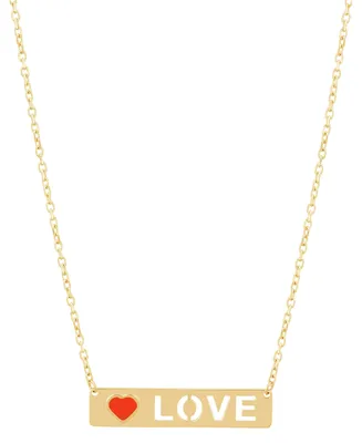 Red Enamel Heart & Cut-Out Love Bar Pendant Necklace in 14k Gold, 17" + 1" extender