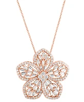 Effy Diamond Round & Baguette Flower 18" Pendant Necklace (3/4 ct. t.w.) in 14k Rose Gold