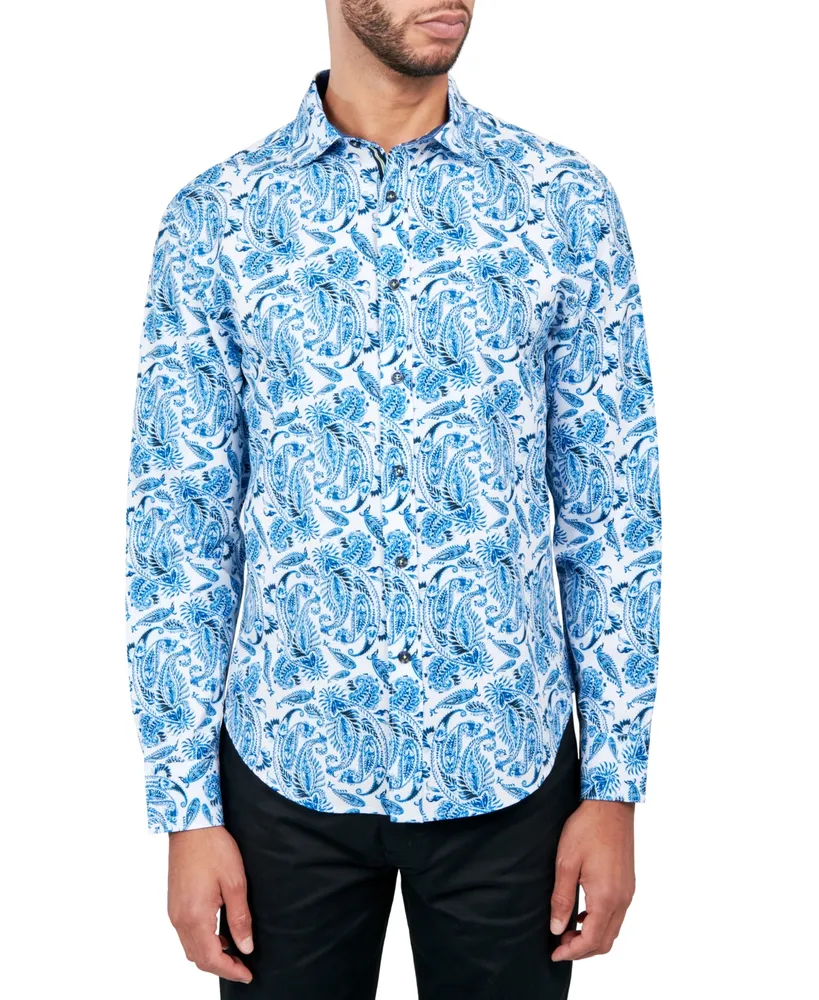 Society of Threads Men's Regular Fit Non-Iron Performance Stretch Paisley Button-Down Shirt