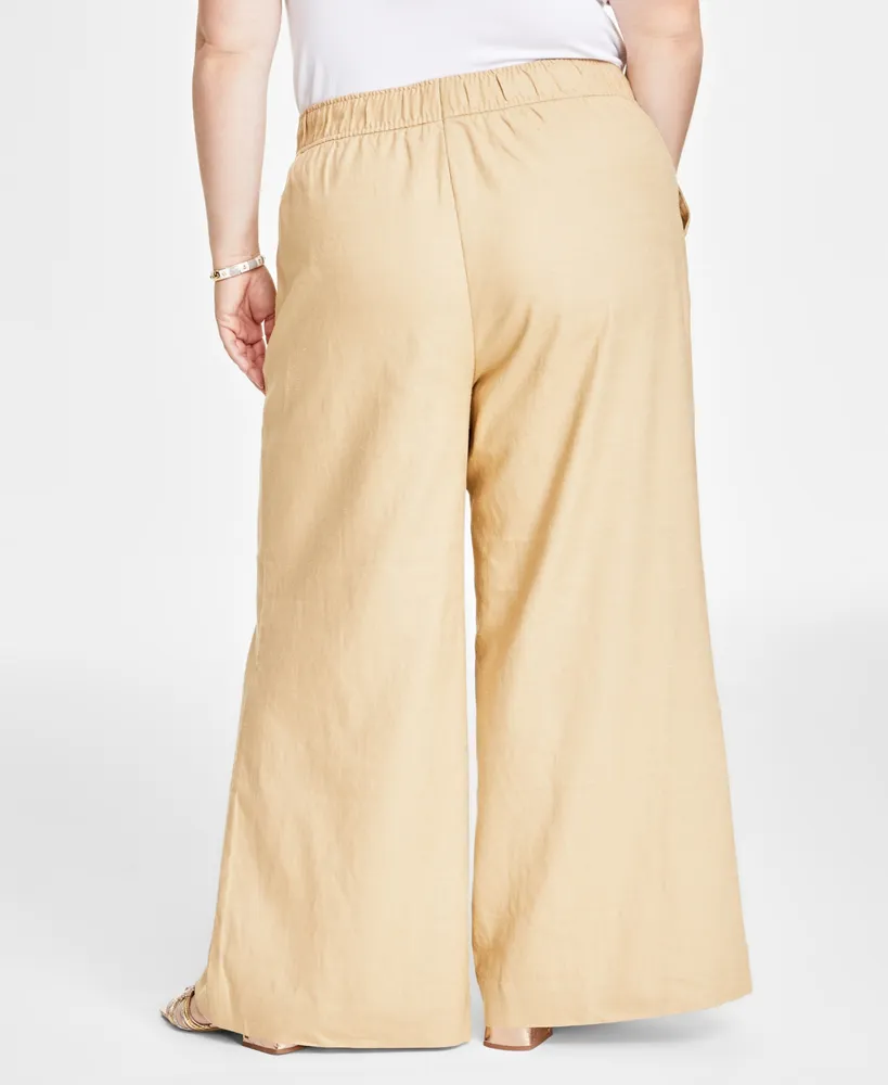 On 34th Plus Linen-Blend Pull-On Lightweight Wide-Leg Pants, Created for Macy's