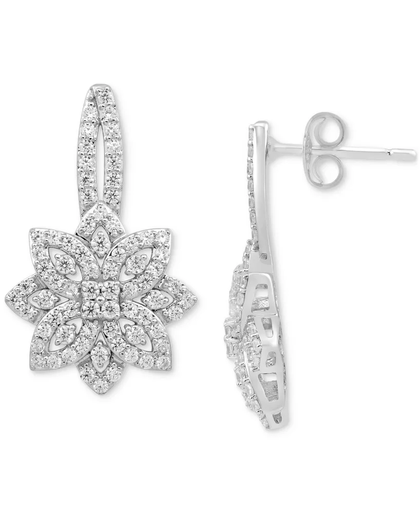 Diamond Flower Cluster Drop Earrings (1 ct. t.w.) in Sterling Silver