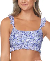 Raisins Juniors' Lily Ruffled Daisy-Print Bikini Top