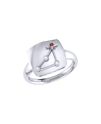 LuvMyJewelry Capricorn Goat Design Sterling Silver Garnet Gemstone Diamond Signet Ring