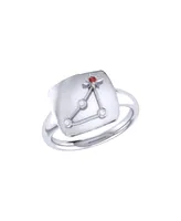 LuvMyJewelry Capricorn Goat Design Sterling Silver Garnet Gemstone Diamond Signet Ring