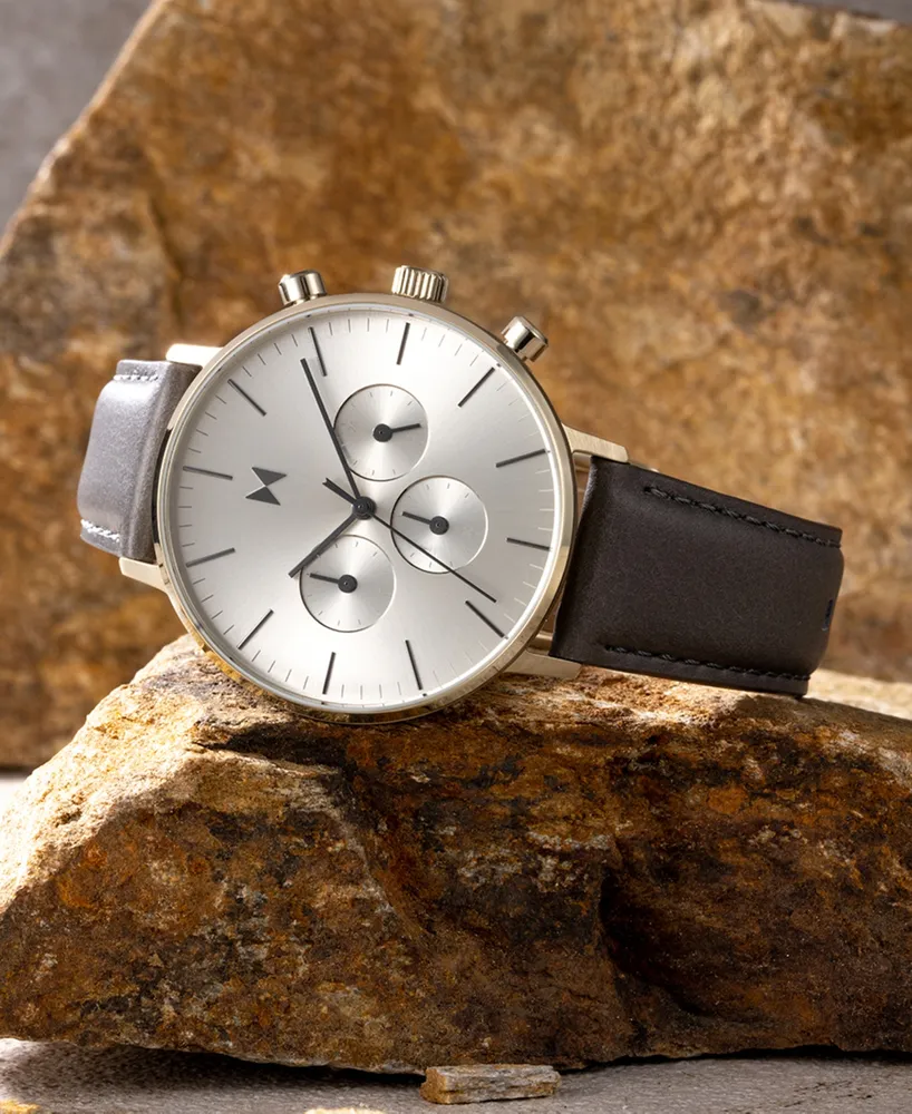 Mvmt Men's Legacy Quartz Traveller Leather Gray Watch 48mm