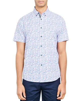 Society of Threads Men's Slim-Fit Performance Stretch Floral Print Short-Sleeve Button-Down Shirt