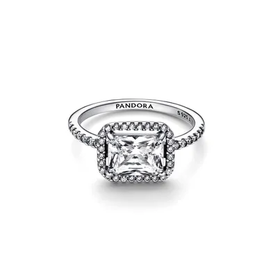 Pandora Cubic Zirconia Timeless Rectangular Sparkling Halo Ring