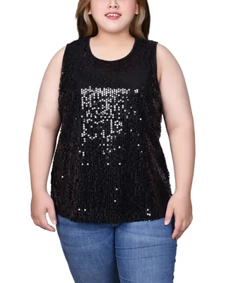 Ny Collection Plus Size Sleeveless Sequined Tank Top with Combo Banding