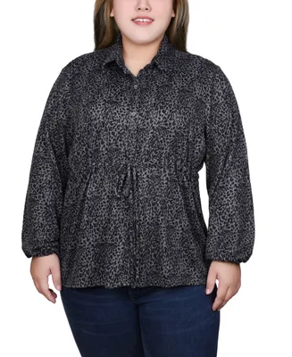 Ny Collection Plus Size Long Dolman Sleeve Drawstring-Waist Tunic Top