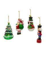 Kurt Adler 3-5.75" Noble Gems Glass Christmas Ornaments, 4 Piece Box