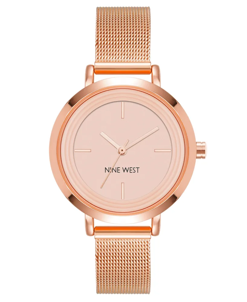 Nine West Women's Quartz Rose Gold-Tone Stainless Steel Mesh Band Watch, 34mm - Rose Gold