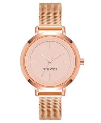 Nine West Women's Quartz Rose Gold-Tone Stainless Steel Mesh Band Watch