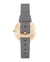 Nine West Women's Quartz Gray Faux Leather Band and Floral Pattern Watch, 38mm - Gray, Rose Gold