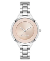 Nine West Women's Quartz Silver-Tone Alloy Link Bracelet Watch, 34mm - Pink, Silver