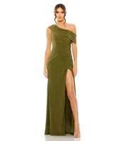 Mac Duggal Women's Foldover One-Shoulder Slit Gown