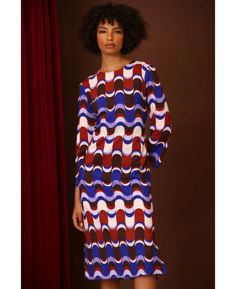 Donna Morgan Women's Printed Long-Sleeve Midi Dress