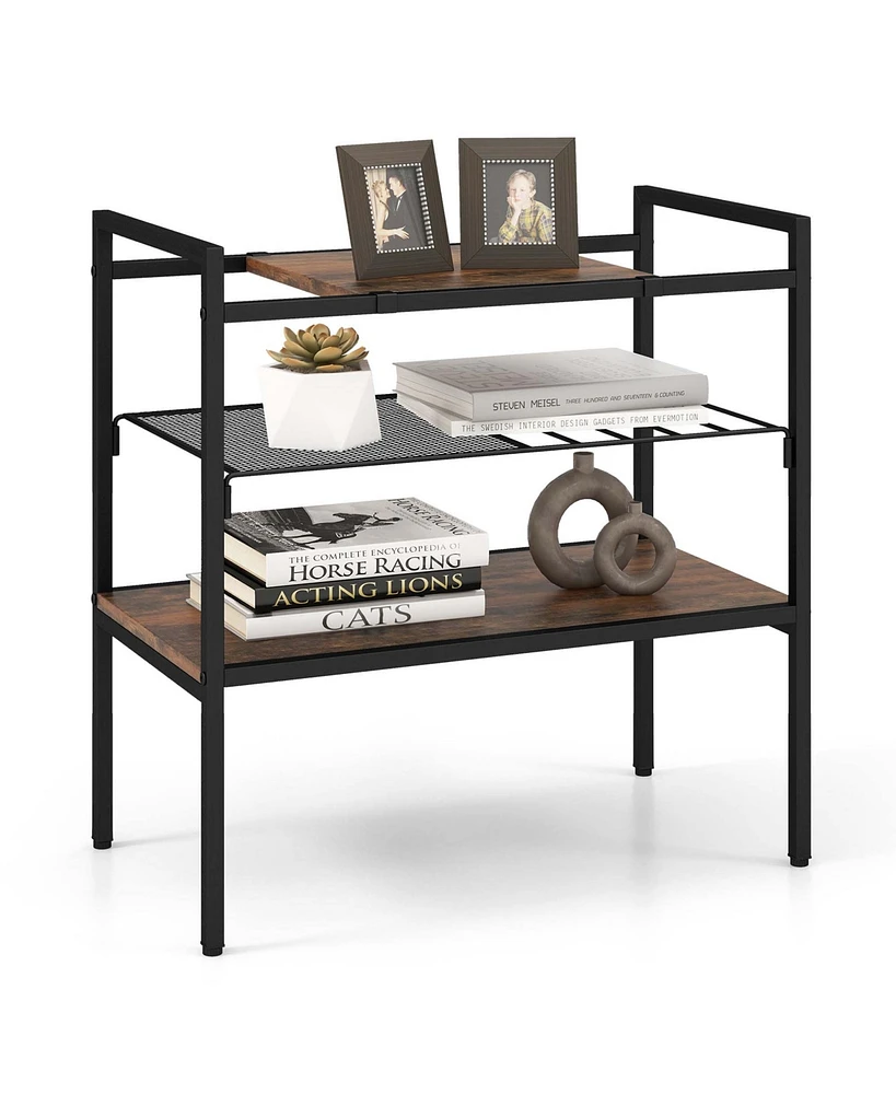 Industrial Entryway Table 3-Tier Sofa Side Table with Removable Panel & Mesh Shelf