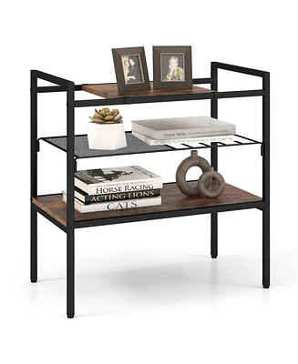Industrial Entryway Table 3-Tier Sofa Side Table with Removable Panel & Mesh Shelf