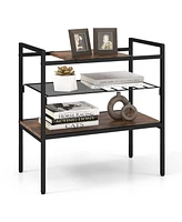 Industrial Entryway Table 3-Tier Sofa Side Table with Removable Panel & Mesh Shelf