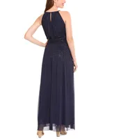 London Times Women's Ruched Halter Maxi Dress