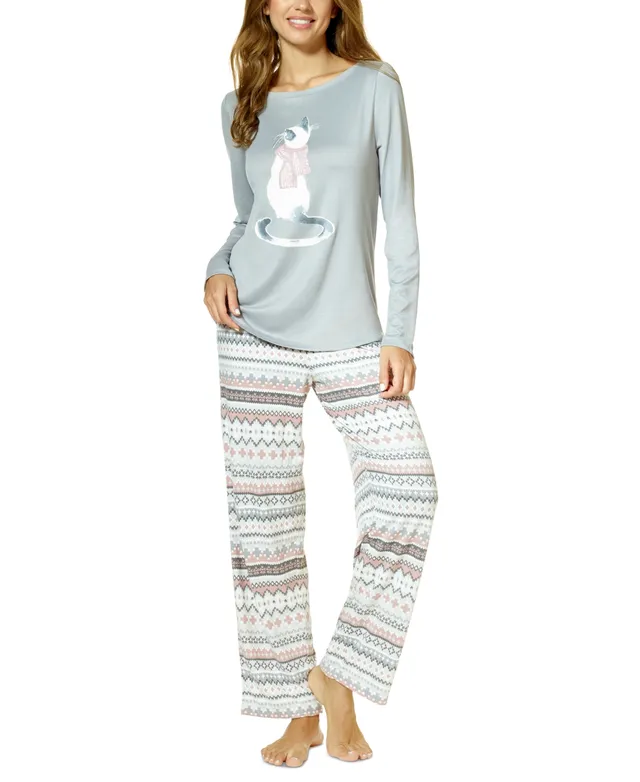 Hue Women's Skaters Bouquet Long-Sleeve T-Shirt and Pajama Pants