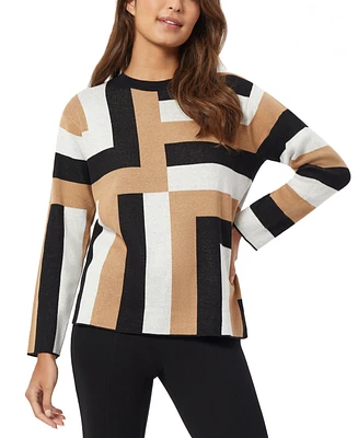 Jones New York Women's Jacquard Geo Crewneck Sweater