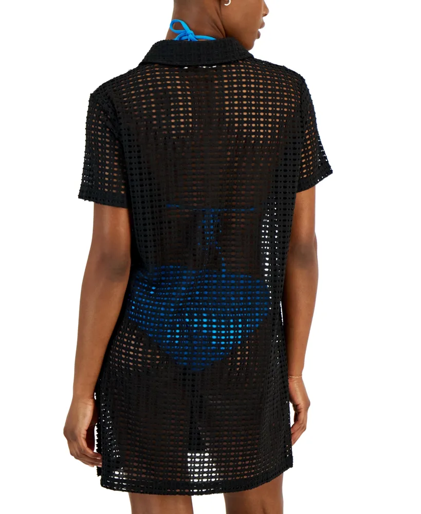 Miken Women's Crochet Tunic Shirt Cover-Up, Created for Macy's